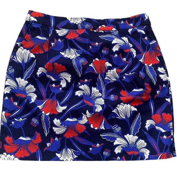 J. Crew Womens Size 4 Floral Red White Blue Short Mini Skirt‎ Zipper Closure - Picture 1 of 5
